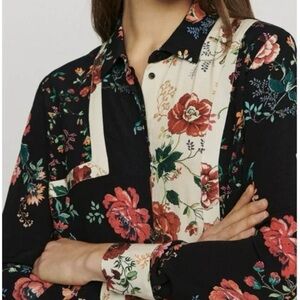 $240 Maje Black and Cream Floral Blouse
